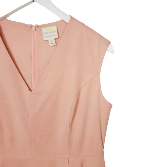 Tracy Reese Anthropologie Painterly Pleated Pink Fit & Flare Dress - Size 12 - Picture 4 of 7